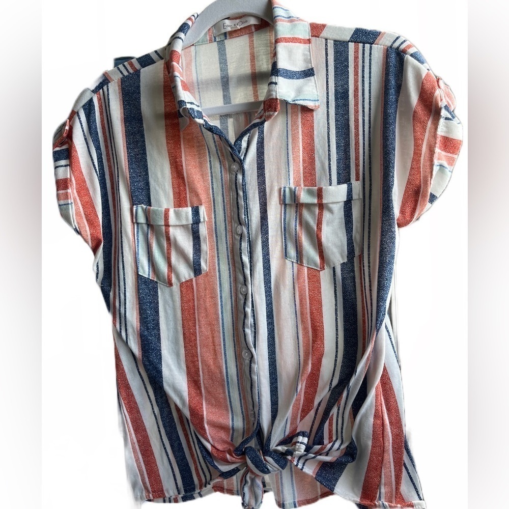 Eden & Olivia Anthropologie Short Sleeve Blouse with Front Tie